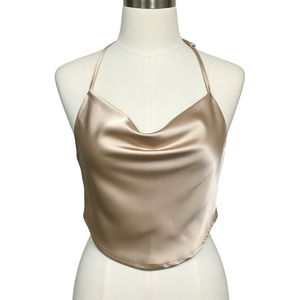 Satin Halter Top in Champagne cropped Sz XS